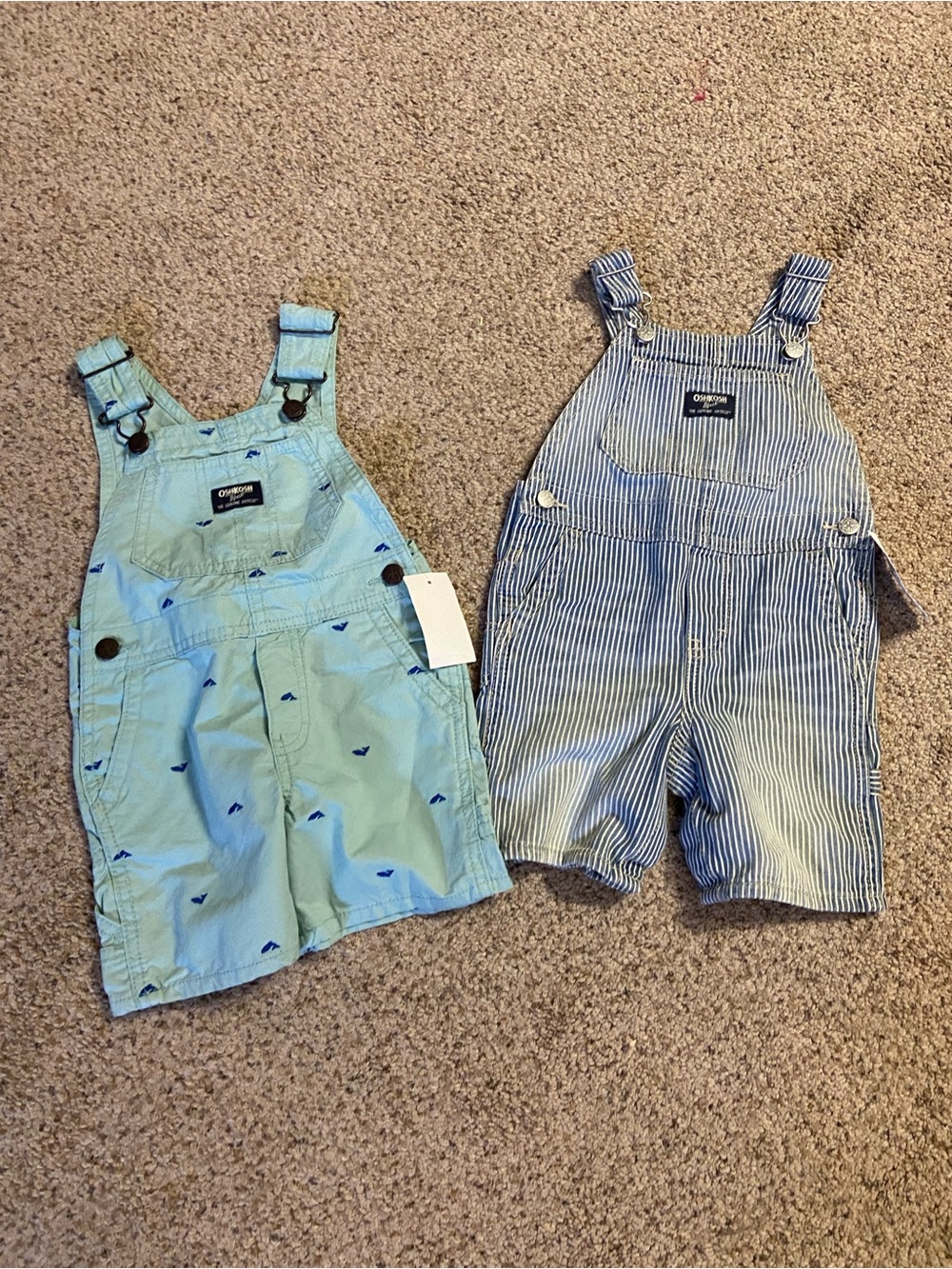 NWT Oshkosh B’gosh Overalls Set 2T & 24M Boys Whales Striped Shorts Baby Lot New